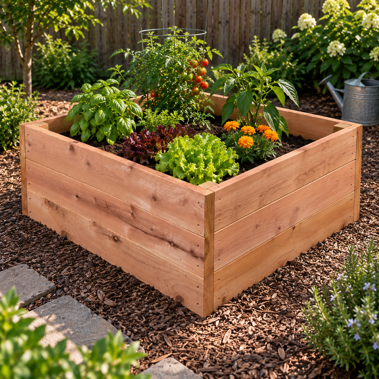 Green Pergola custom raised garden bed