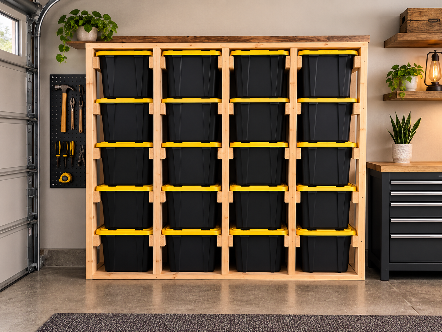Green Pergola custom garage tote storage system